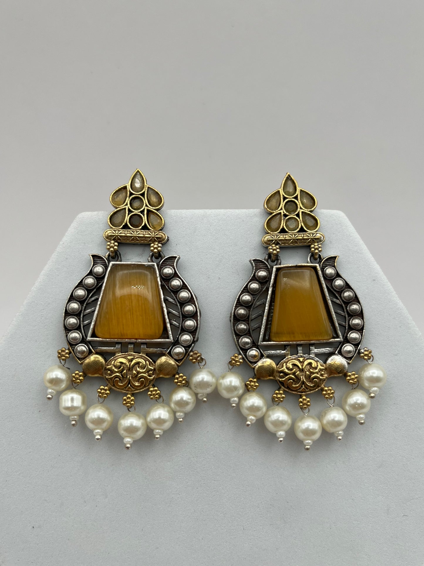 Bhumika big yellow stone pearl hanging earring