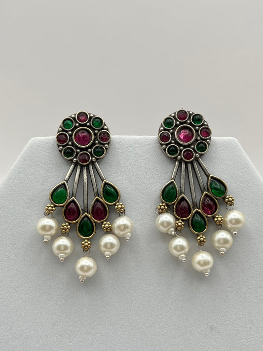 Shreya Pink Green Oxidized Earrings