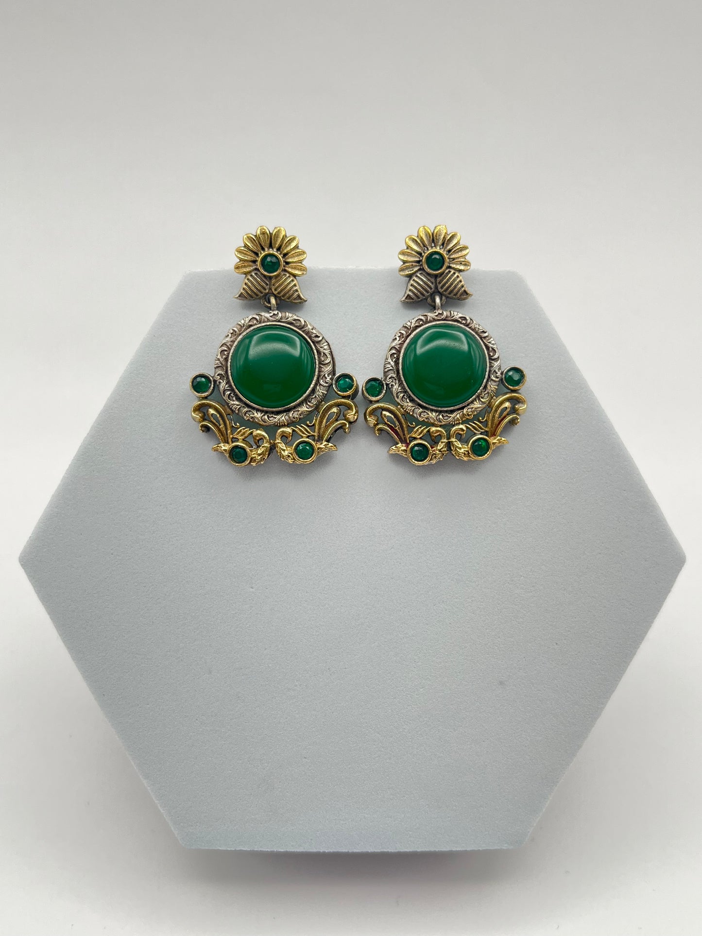 Anamika Green Stone Dual Tone Earrings