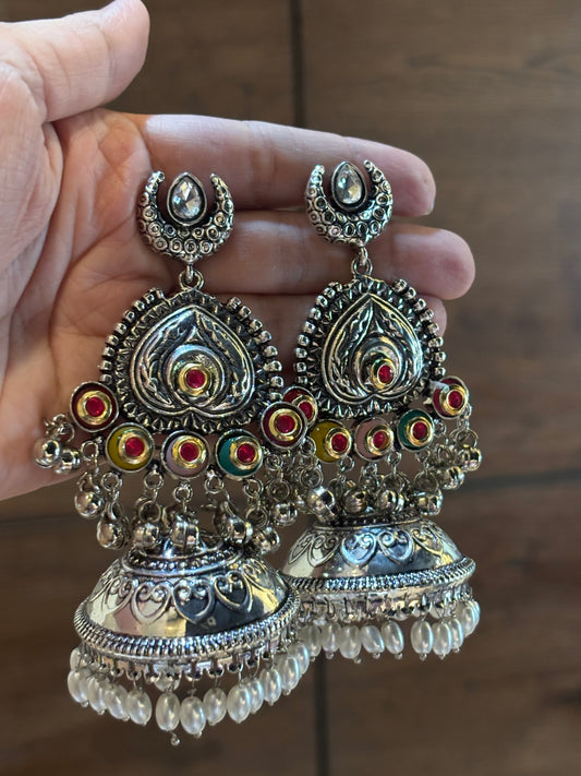 Eesha Multi color Oxidized Long Earring