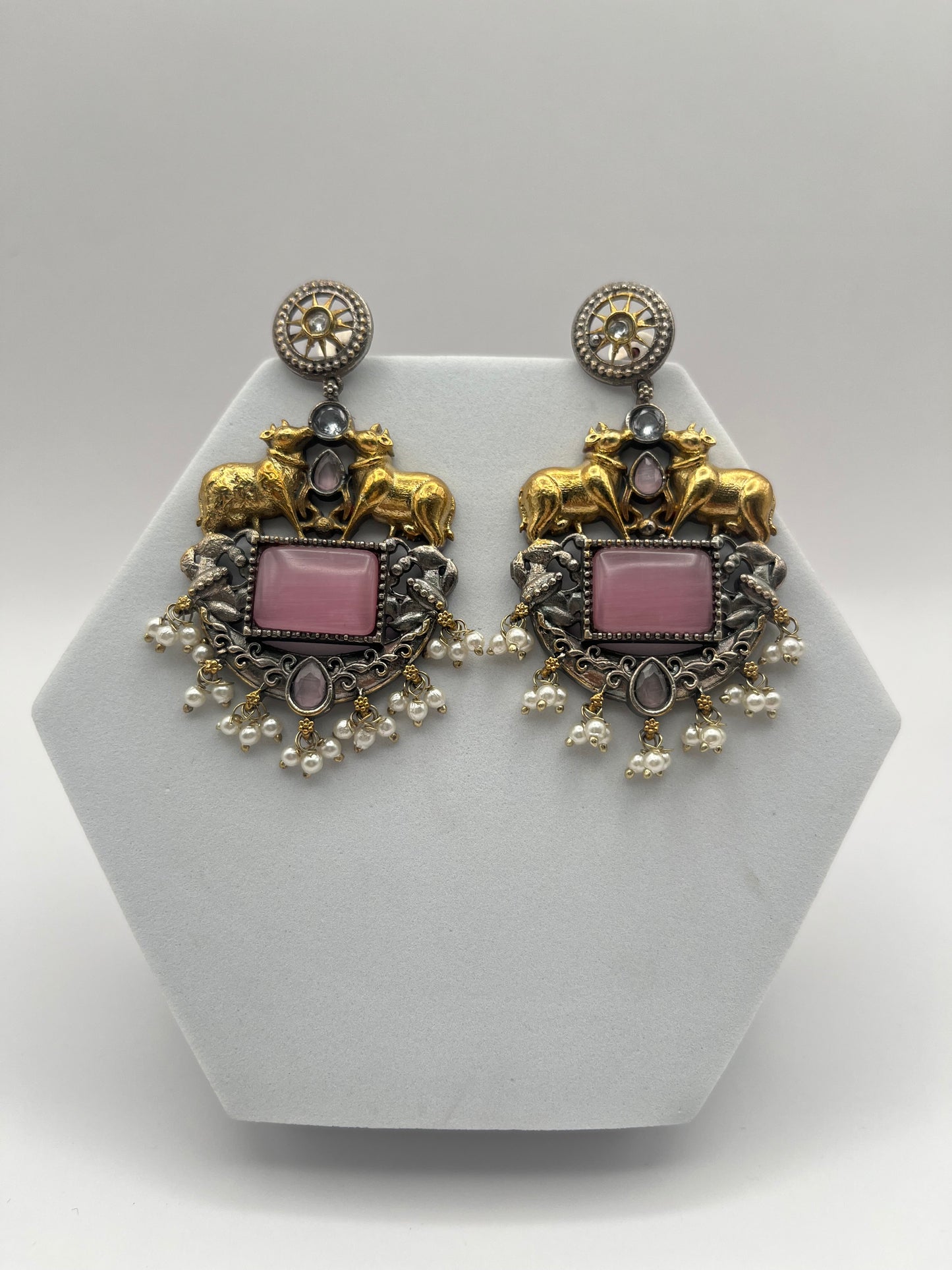 Aarushi Pink Stone Dual Tone Earrings