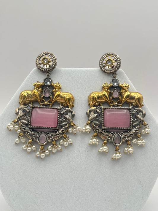 Aarushi Pink Stone Dual Tone Earrings