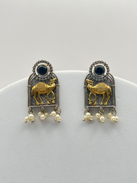 Swati Black Stone Dual Tone Earrings