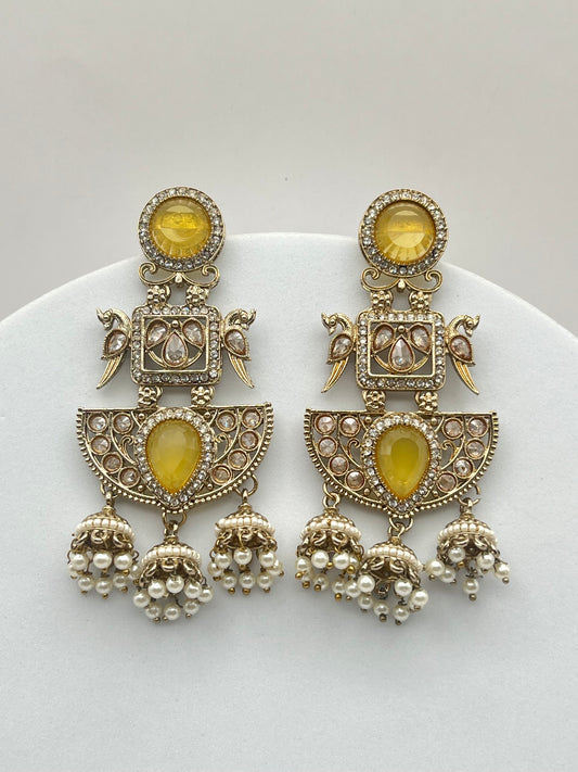 Barkha Yellow Stone with peacock Earring