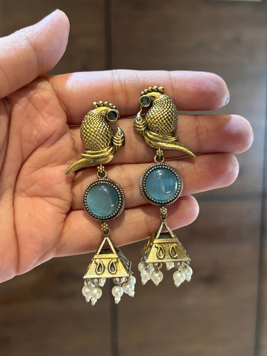 Chhavi Blue Stone Dual Tone Earrings