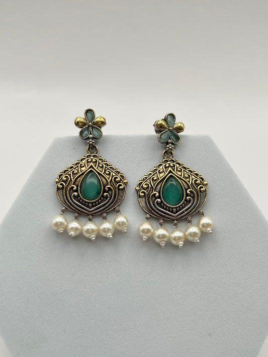 Misha Sea Green Dual Tone Earring