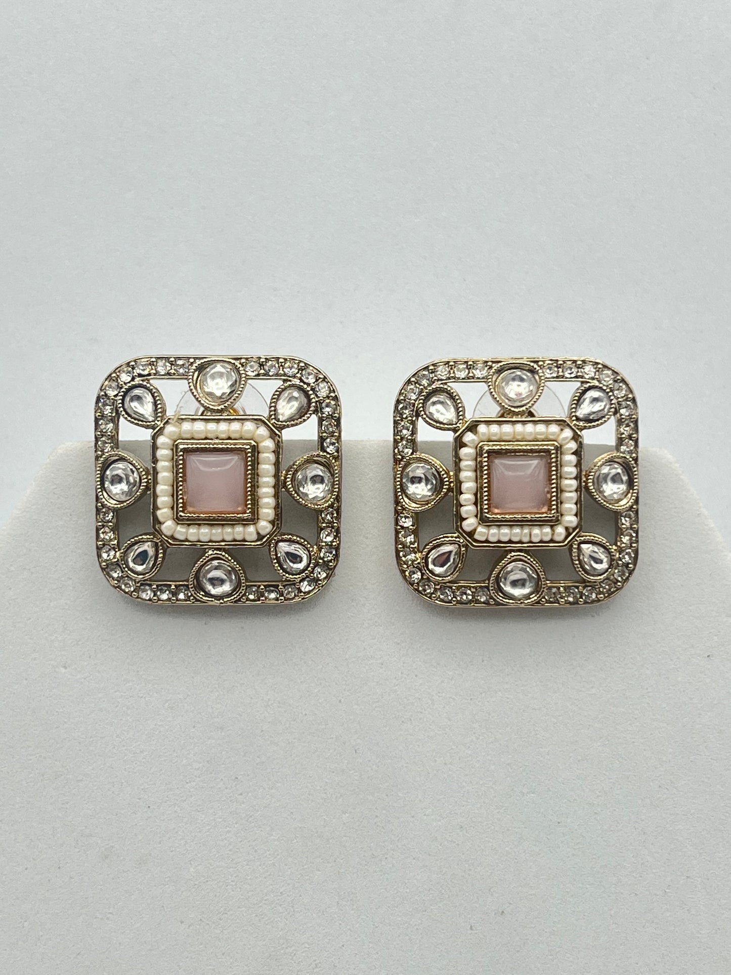 Arika Square shape Pastel Pink Studs