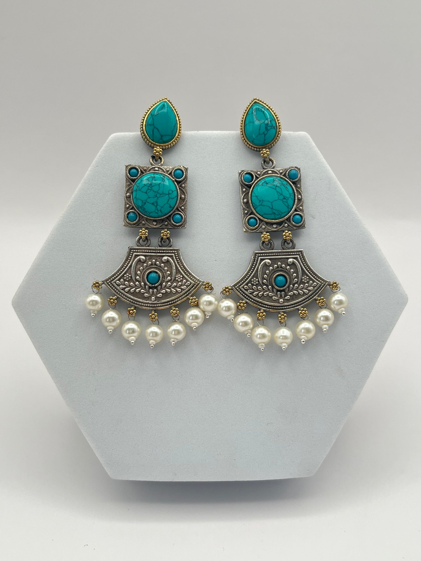 Shivani Turquoise Blue Dual Tone Long Earrings