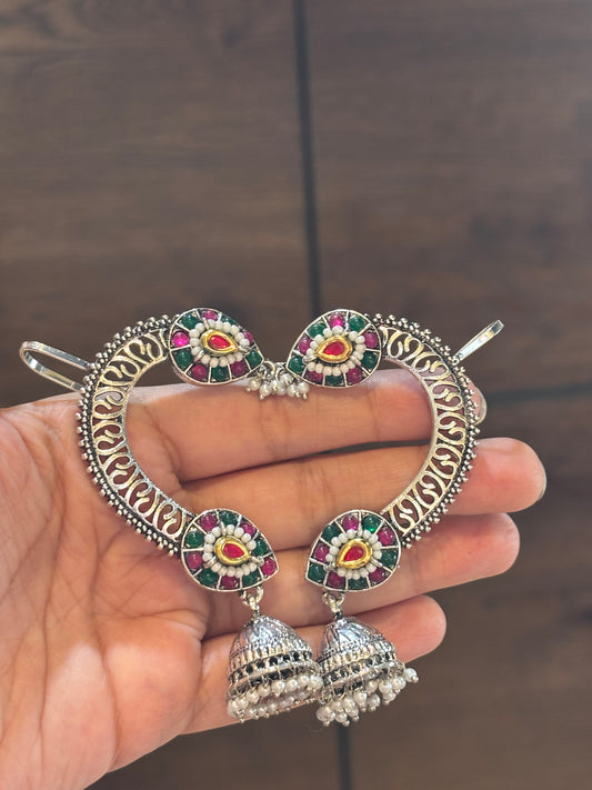 Chaitali Pink & Green Oxidized Earcuffs