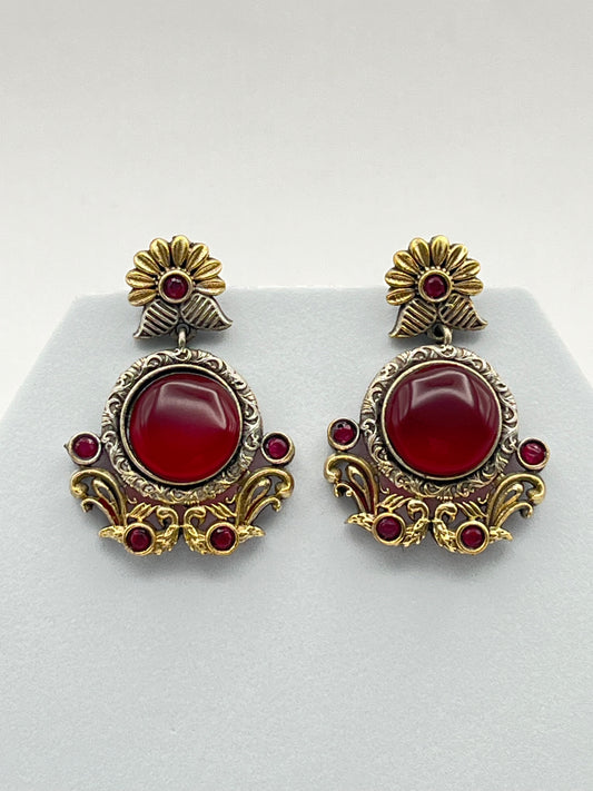 Anamika Red Stone Dual Tone Earrings