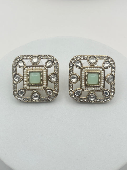 Arika Square shape Mint Green Studs