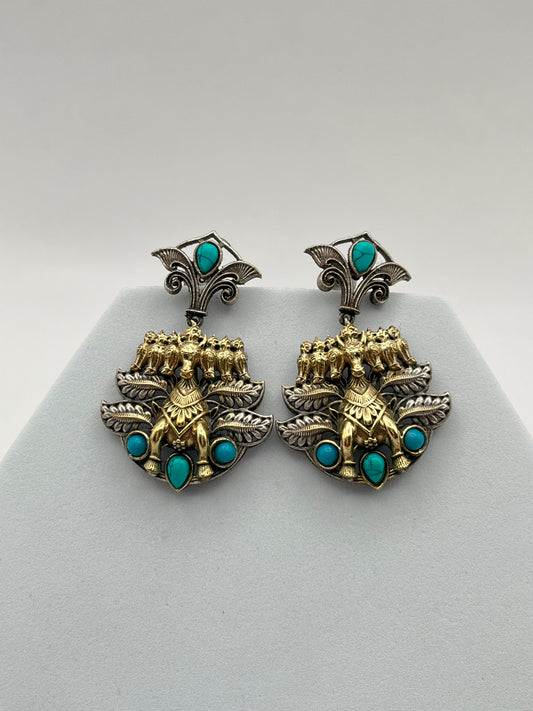 Anvika Turquoise Blue Seven Horse Earrings