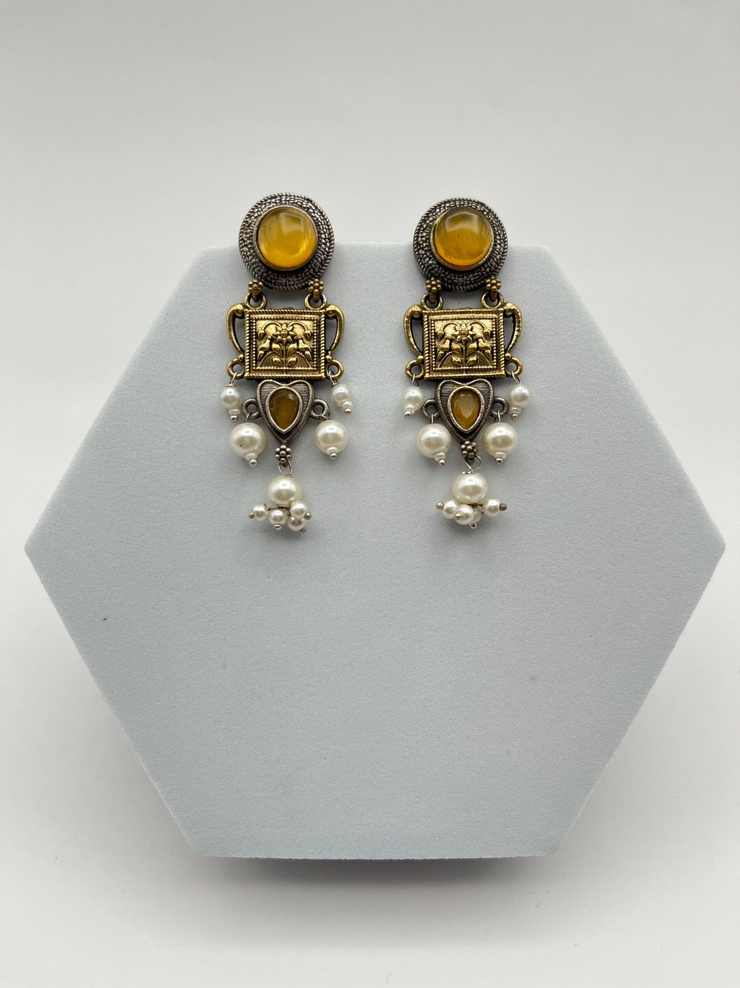 Mehar Yellow Stone Dual tone earrings