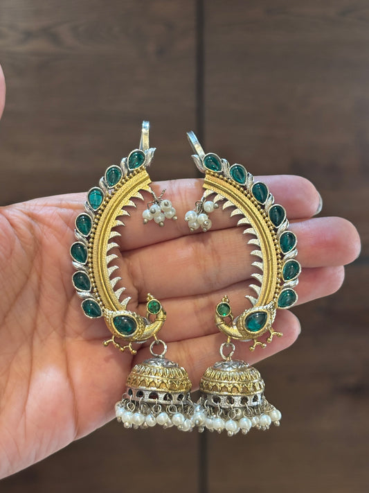 Mayuri Dual tone Green Peacock Earcuffs