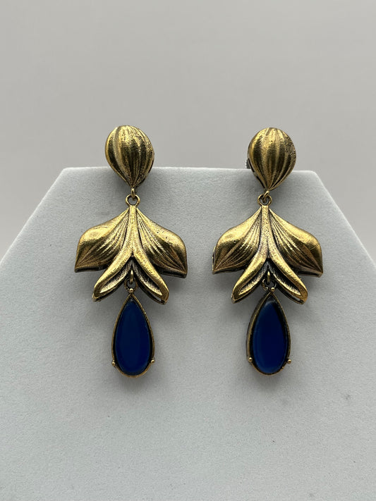 Riya Golden with Blue stone earrings