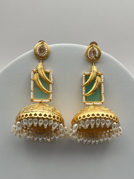 Ishani Sea Green Golden Long Jhumki