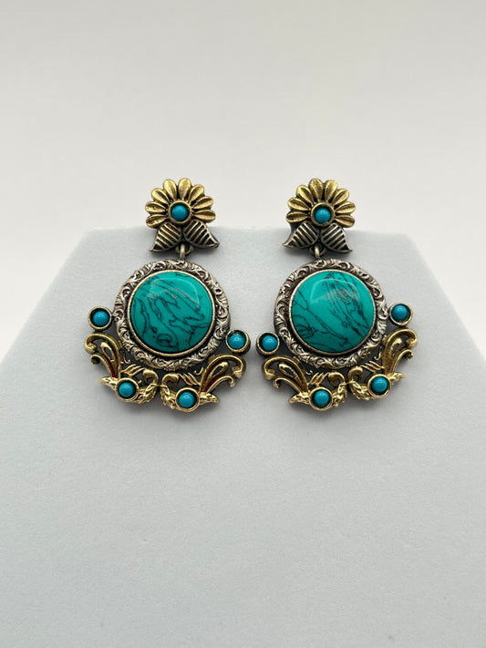 Anamika Turquoise Blue Stone Dual Tone Earrings