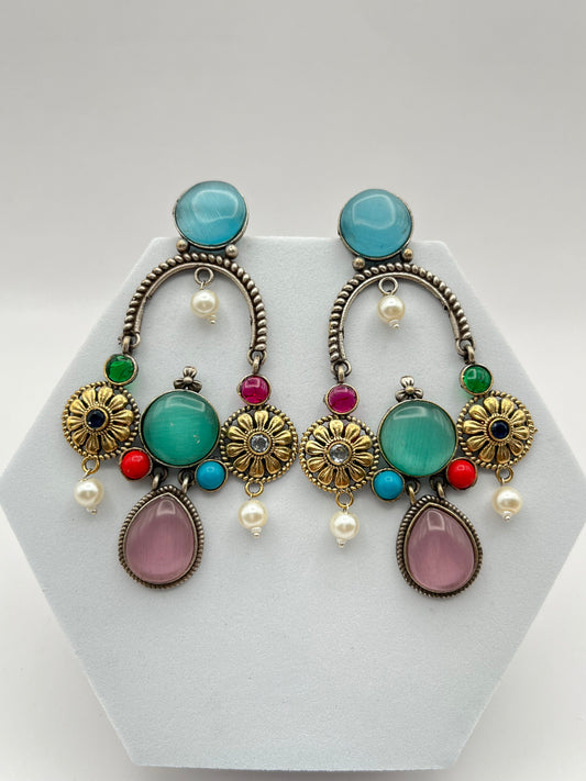 Prisha Multi color Long Dual Tone Earrings