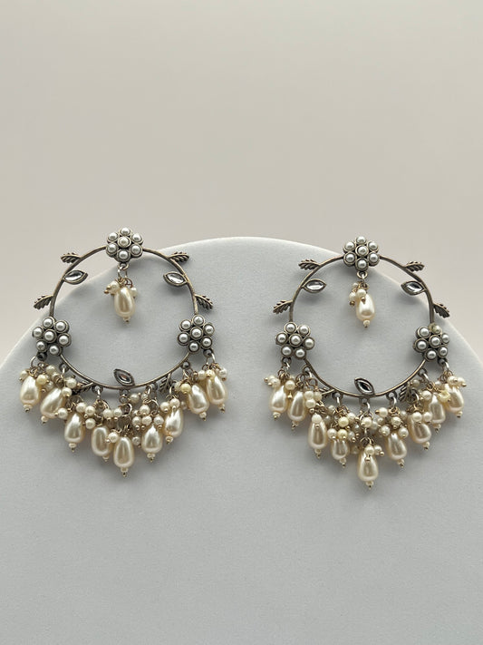 Dhruvi Oxidized Pearl Hoops