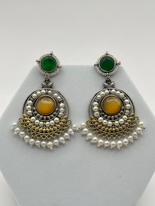 Priyali Green & Yellow Pearl Chandbali