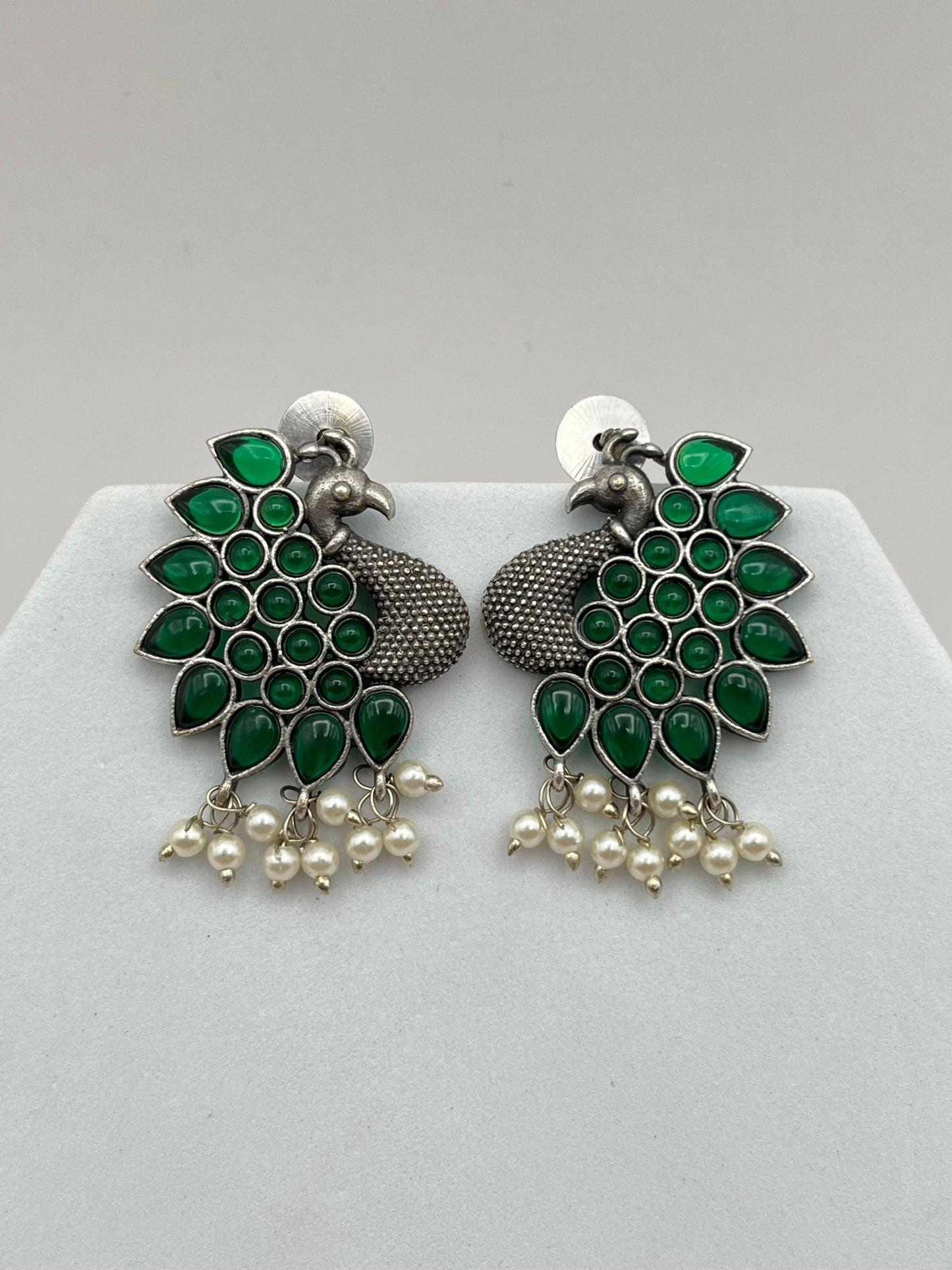 Mohini Green stone peacock oxidized earring