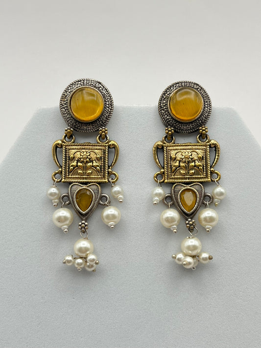 Mehar Yellow Stone Dual tone earrings