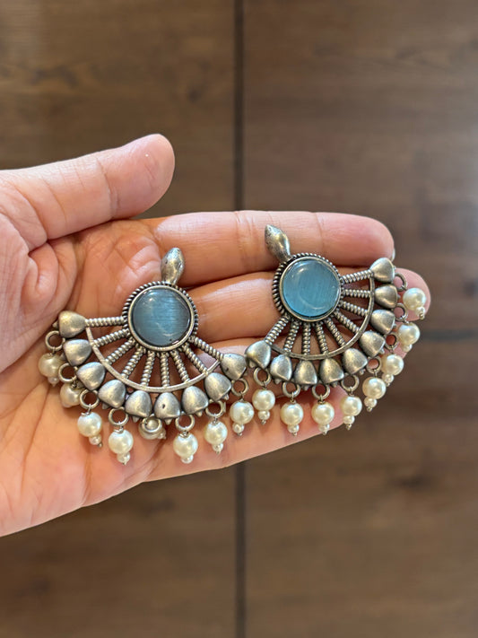 Ziva Firozi Blue Stone Oxidized Earring