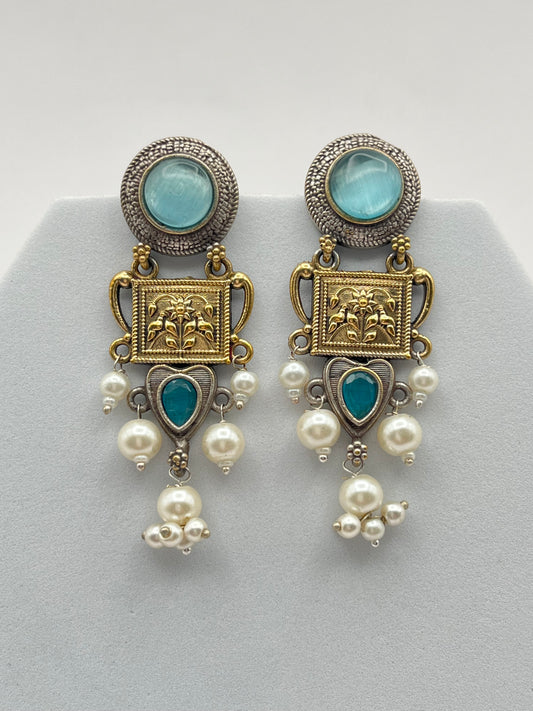 Mehar Blue Stone Dual tone earrings