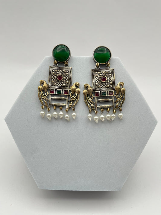 Niharika Green Dual Tone Earrings