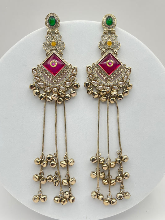 Saumya Green & Pink Mehendi Polish Kashmiri Earring