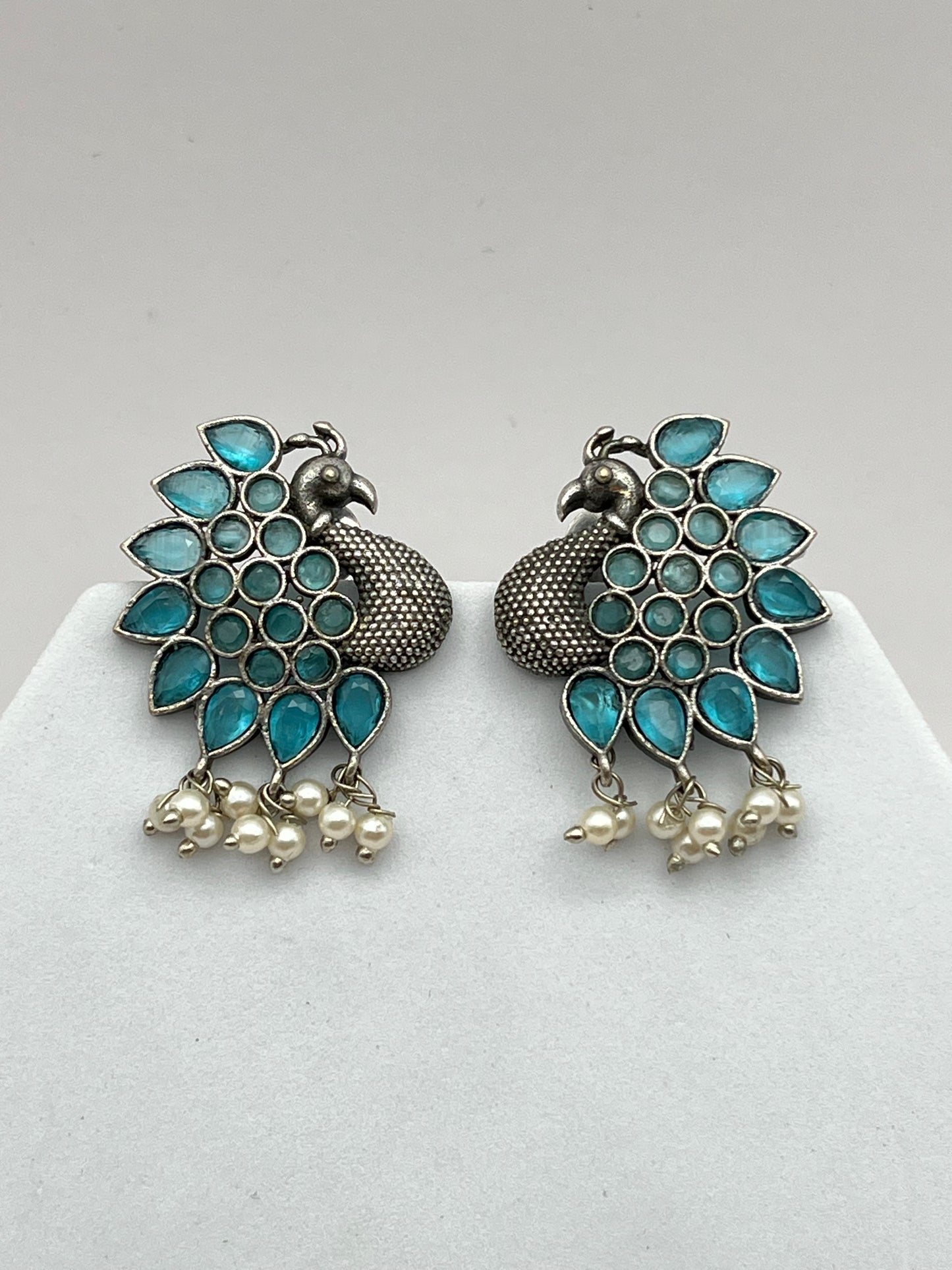 Mohini Blue stone peacock oxidized earring