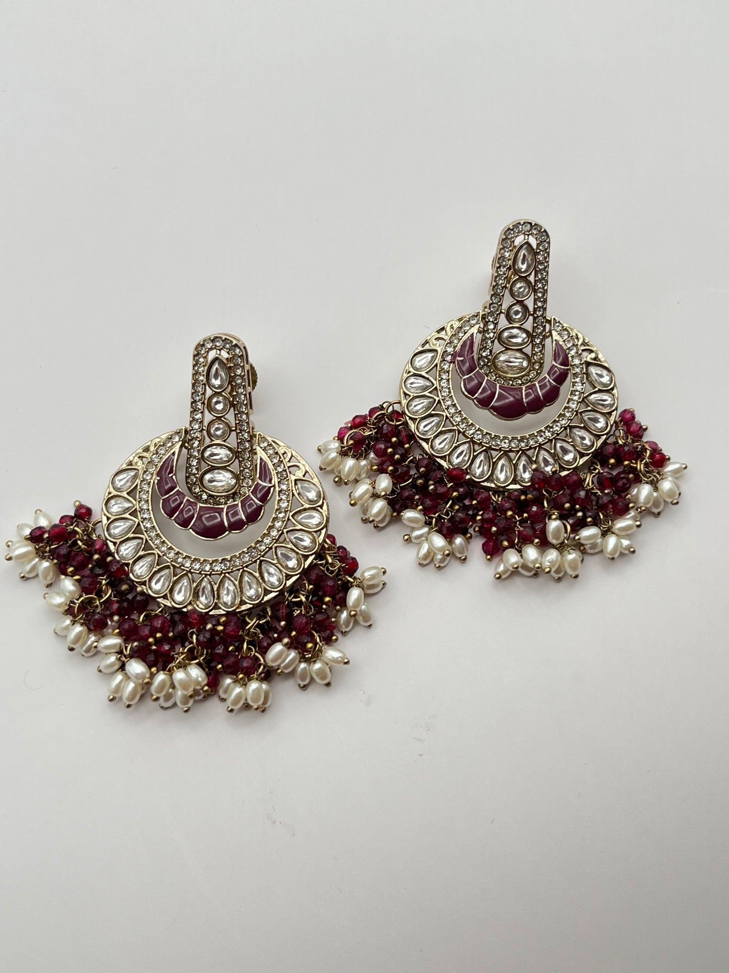 Ahana Wine color Kundan Chandbali