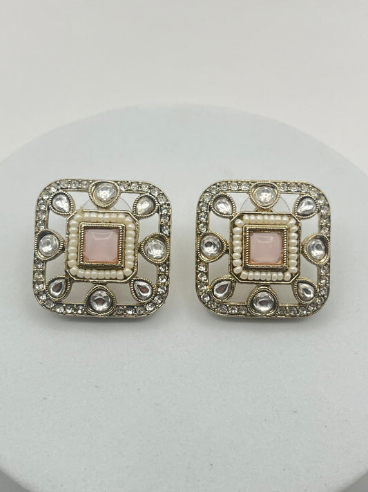 Arika Square shape Pastel Pink Studs