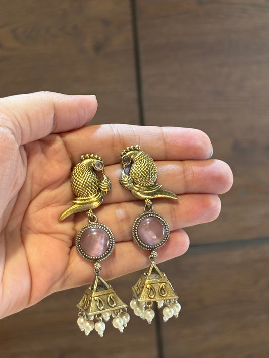 Chhavi Pink Stone Dual Tone Earrings