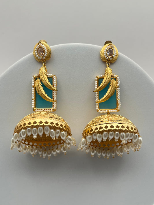 Ishani Blue Golden Long Jhumki