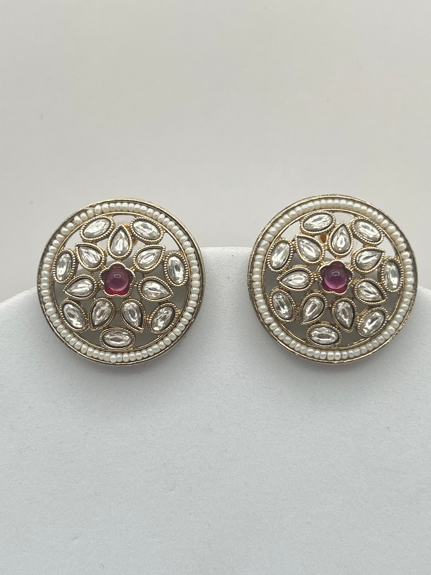 Avika Round shape Wine Stone Studs