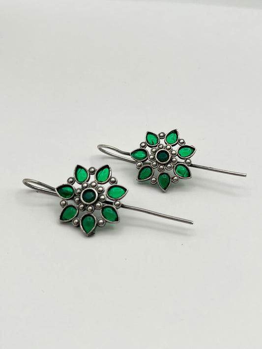 Wrija Green flower oxidized Earcuffs
