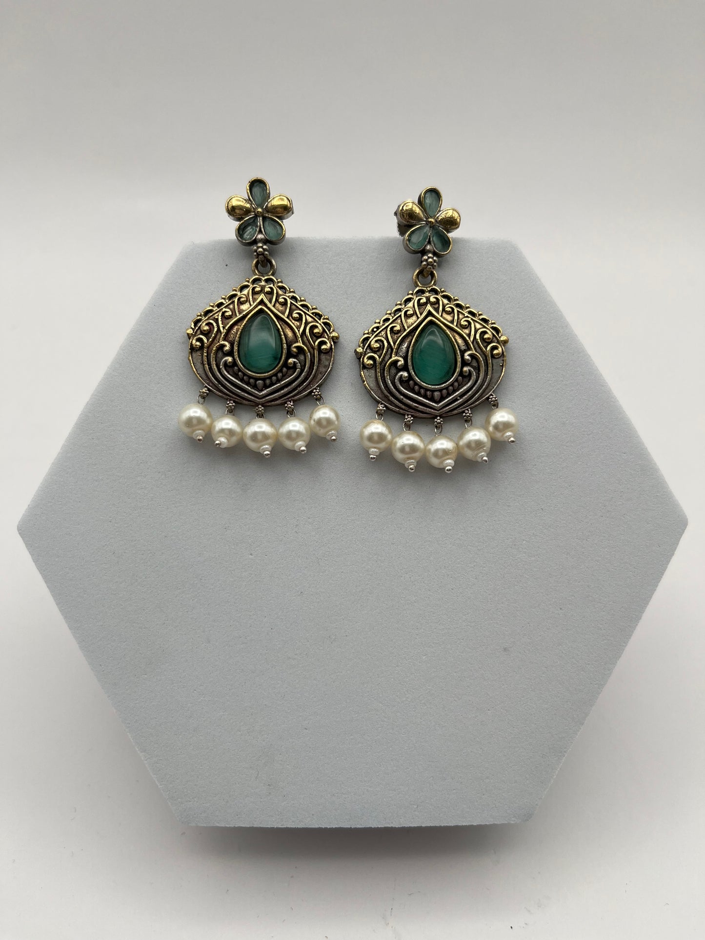 Misha Sea Green Dual Tone Earring