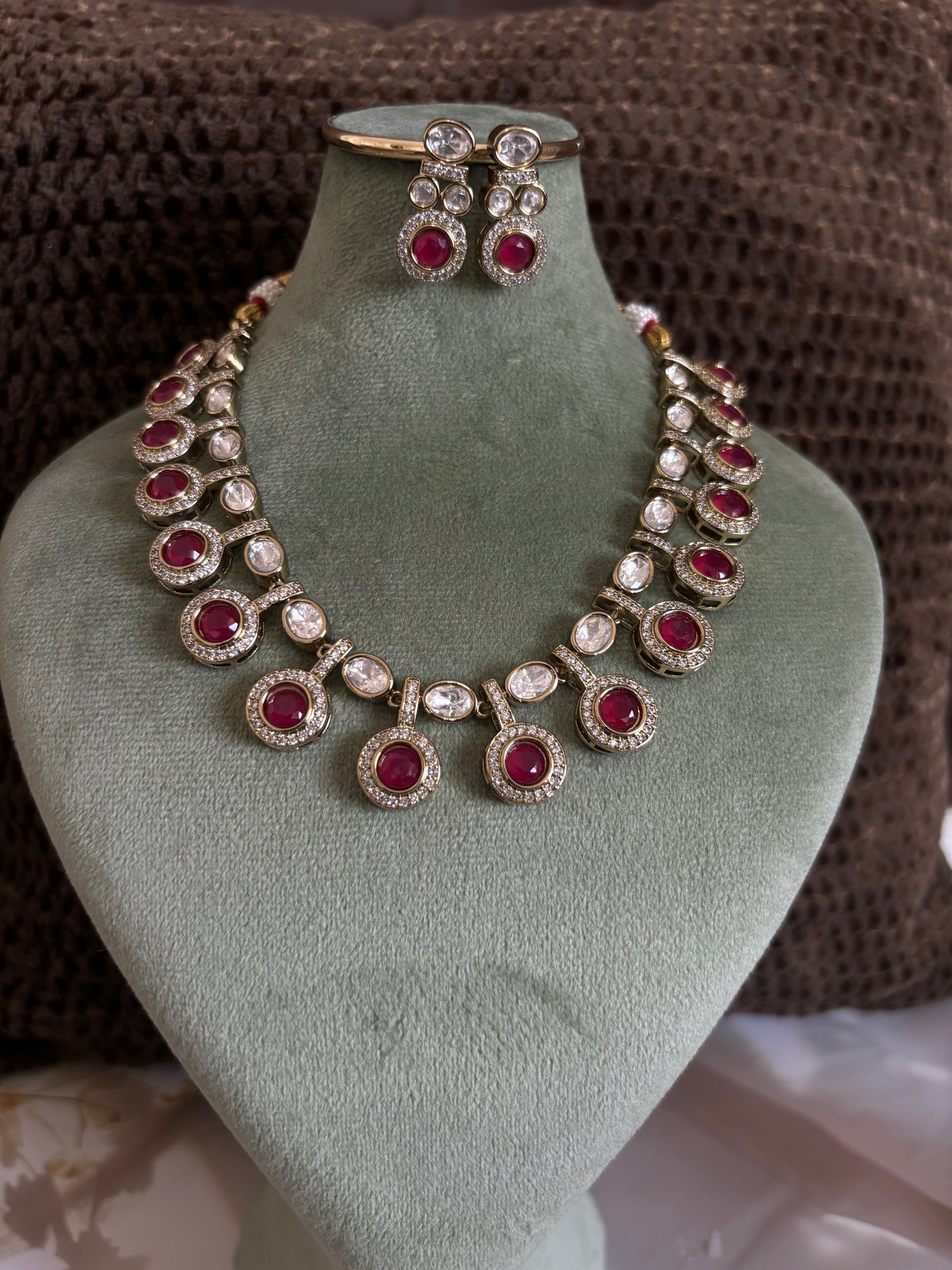 Kashvi Kundan Ruby stone Necklace Set