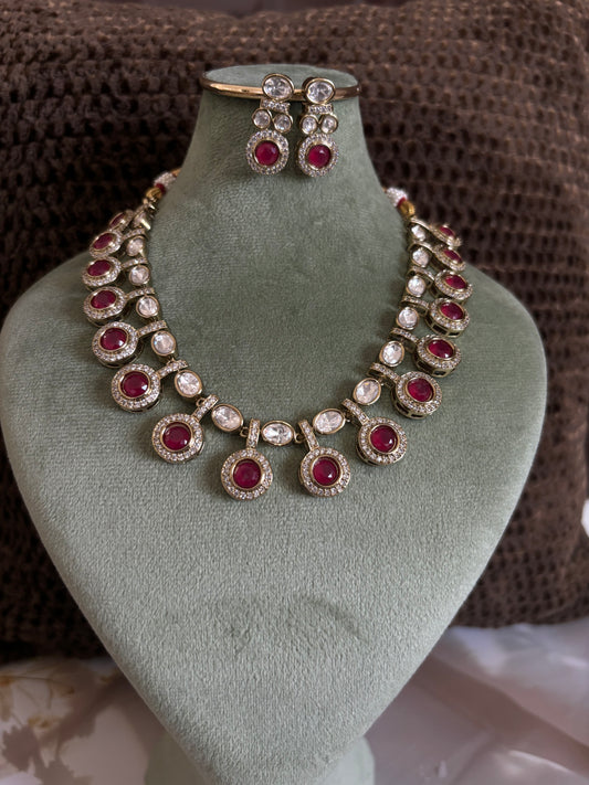 Kashvi Kundan Ruby stone Necklace Set
