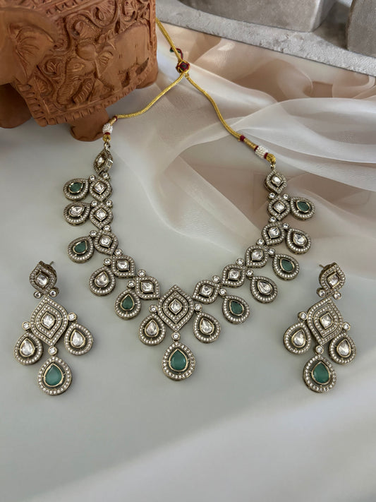 Jivika Sea Green Kundan Necklace Set
