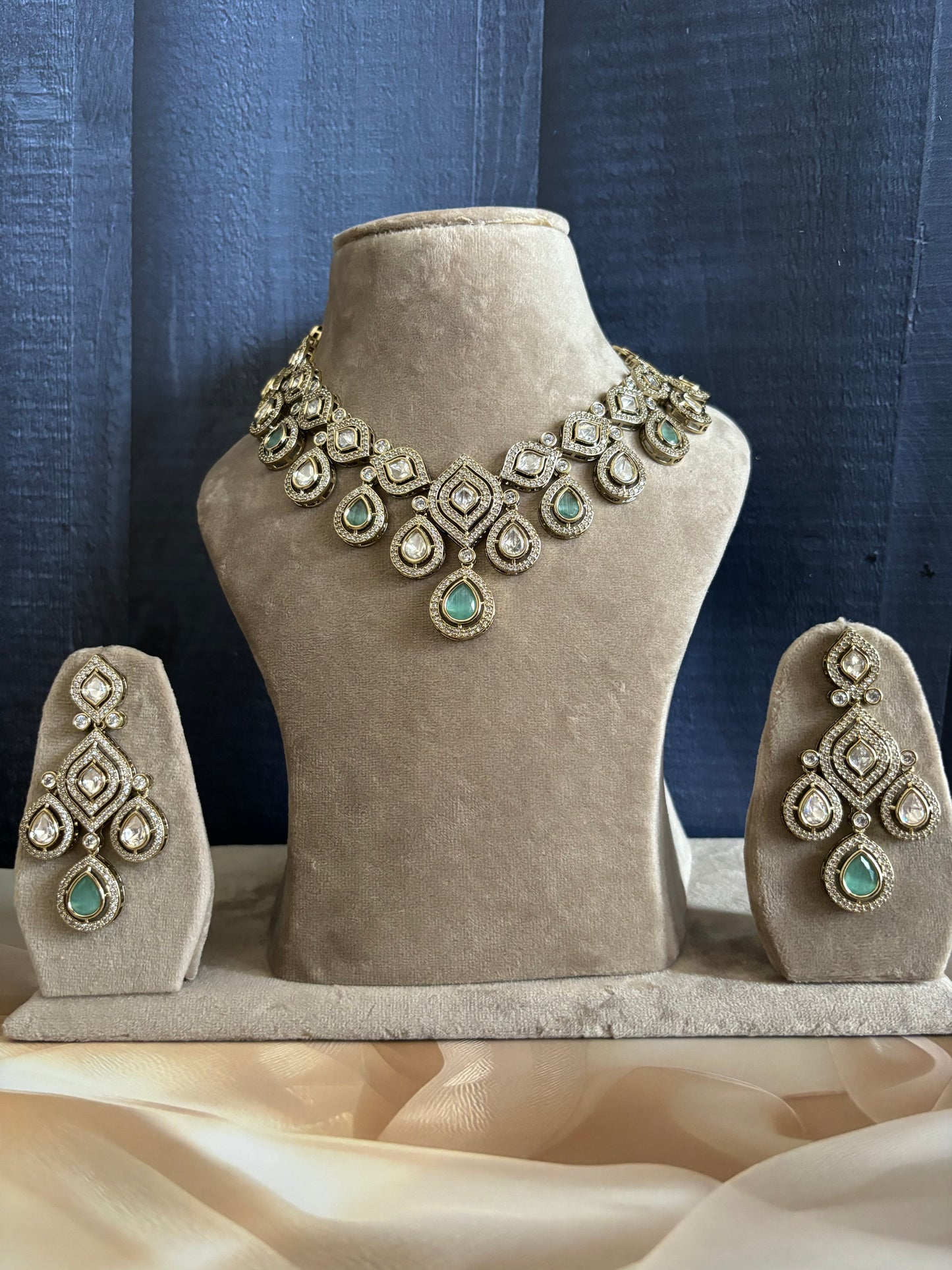 Sea Green Kundan Necklace Jivika along with earrings