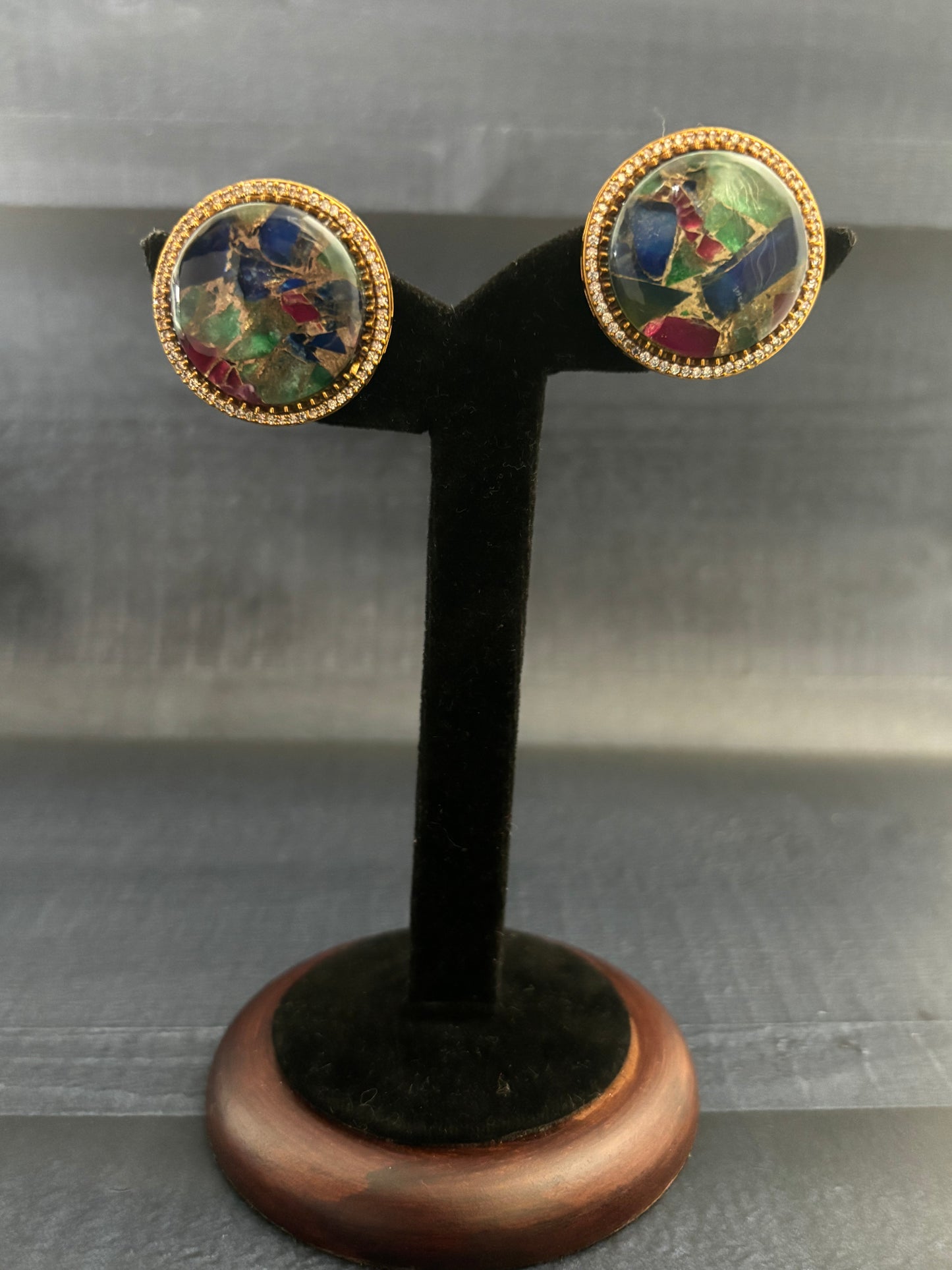 Victorian Studs Multicolor Stone Earrings
