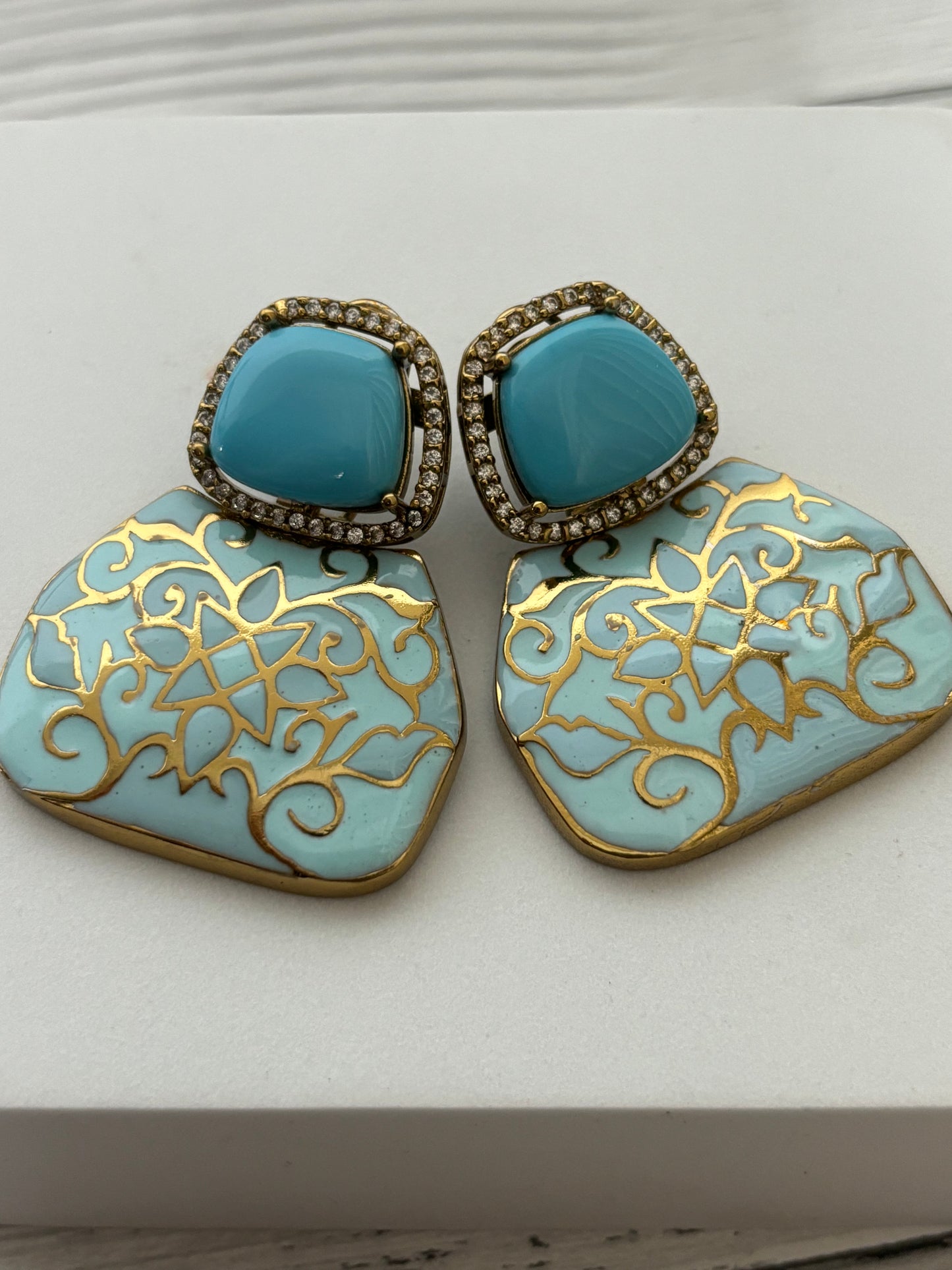 Indo Western Turquoise Blue Stone Victorian Earrings