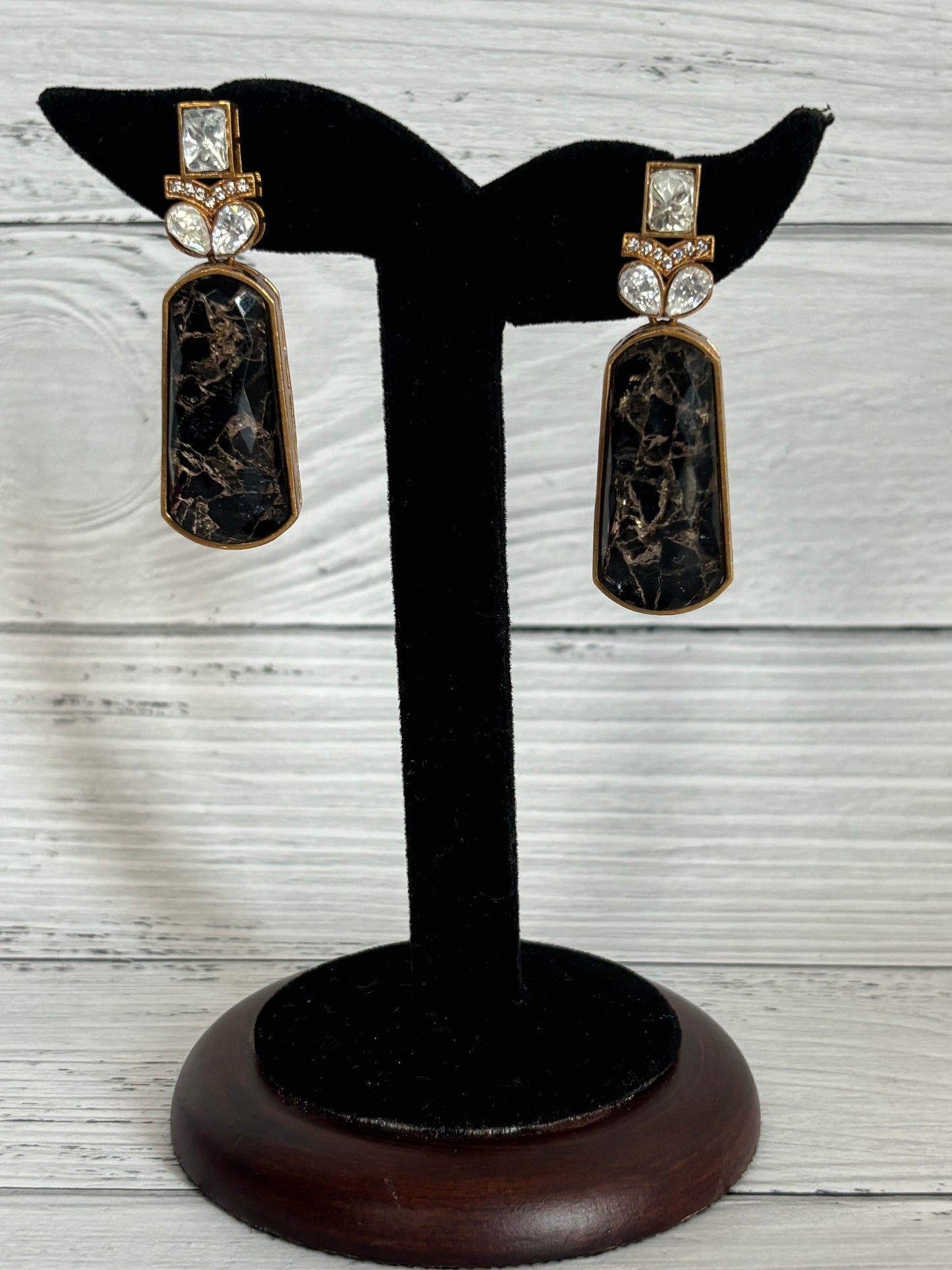 Marble Black Stone Victorian Long Earring