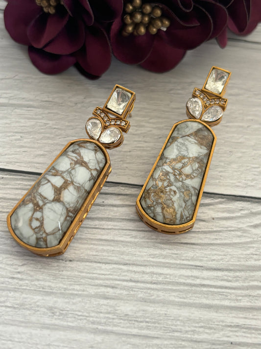 Marble White Stone Victorian Long Earring
