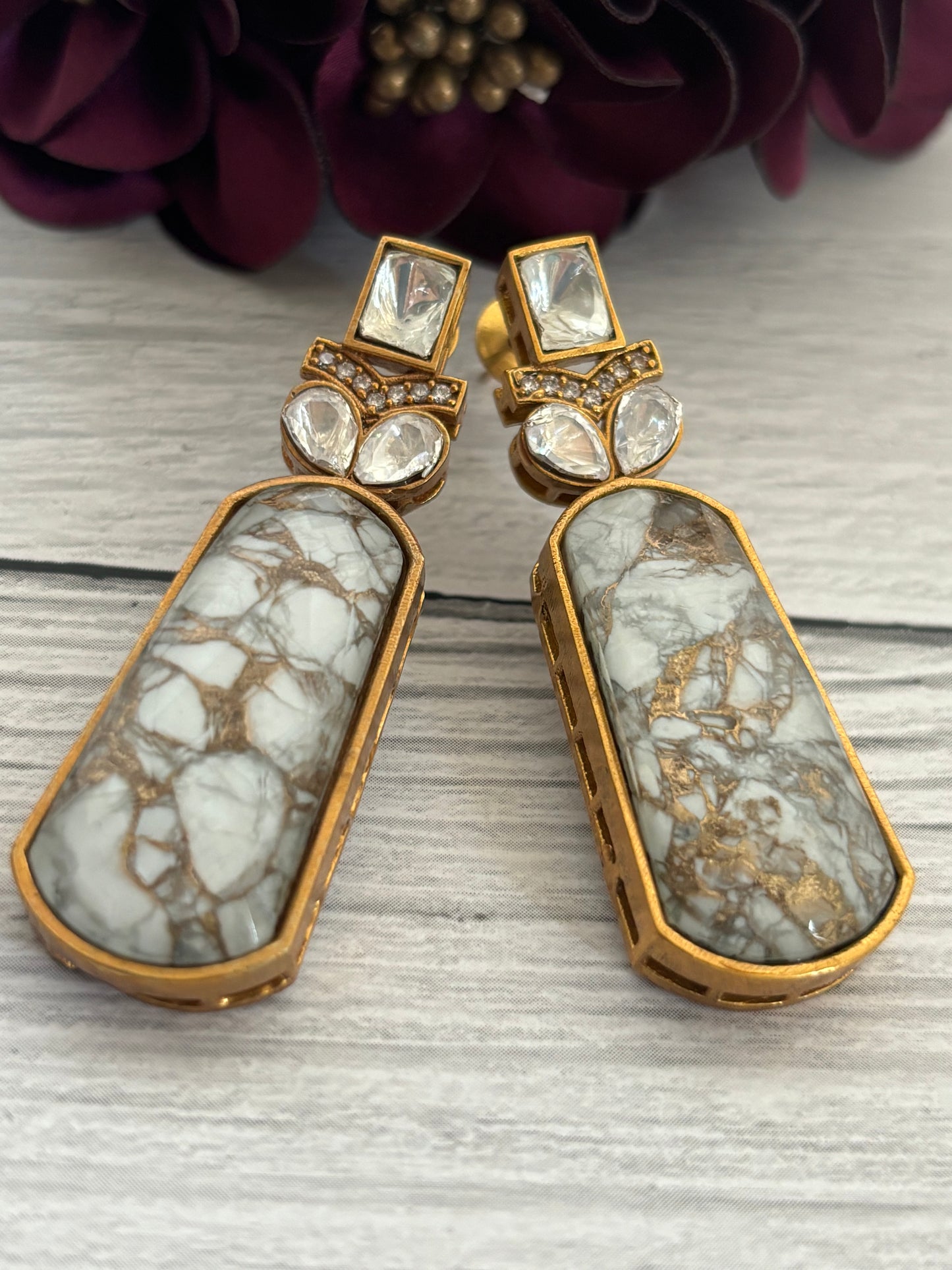 Marble White Stone Victorian Long Earring