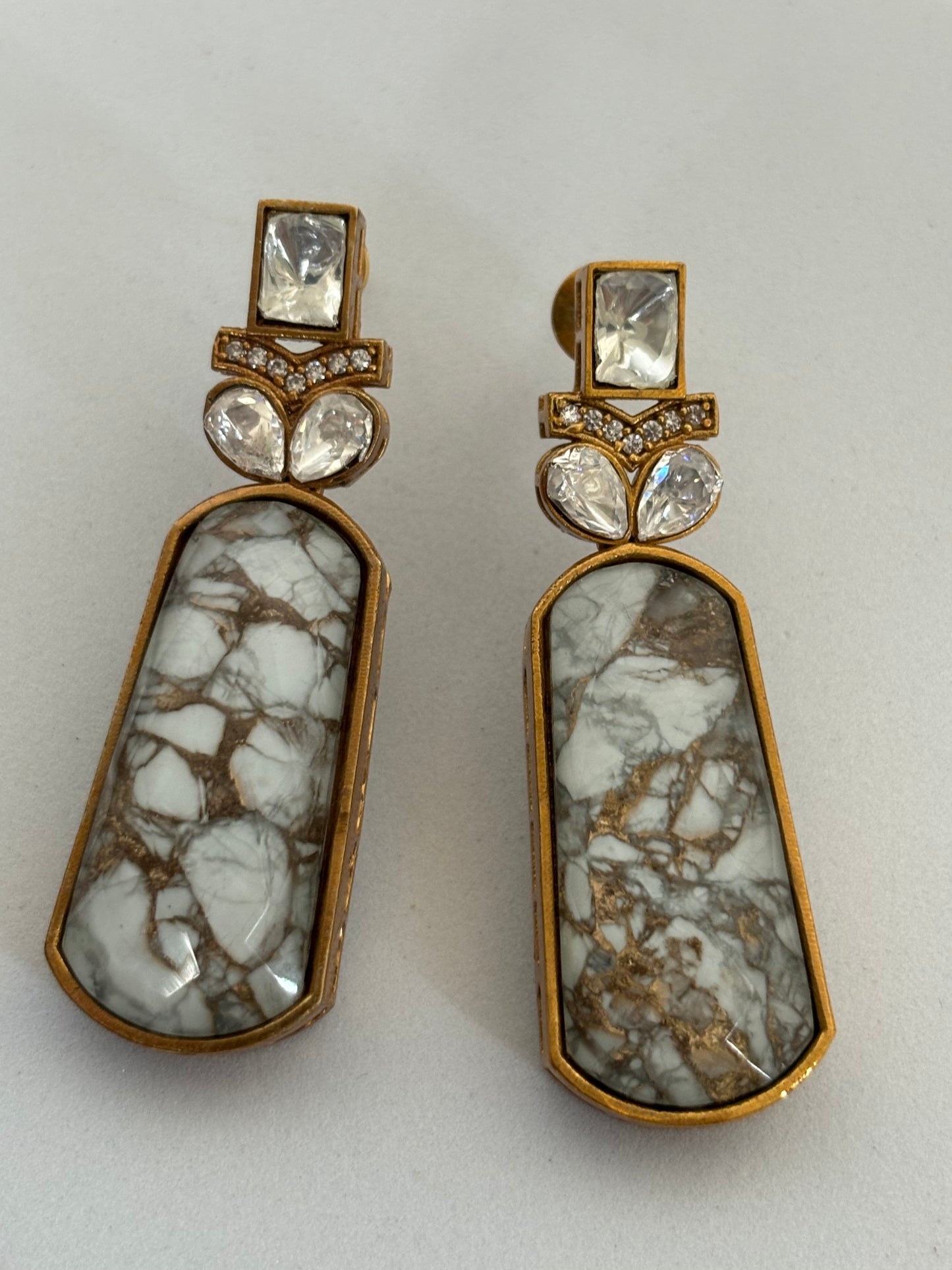 Marble White Stone Victorian Long Earring