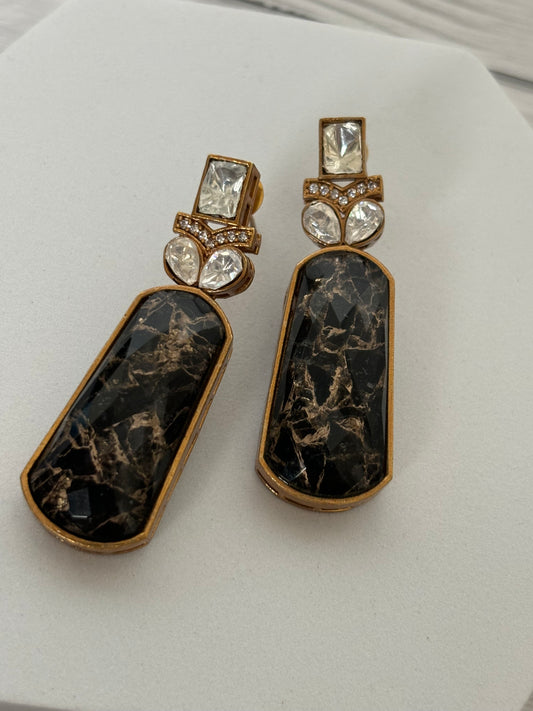 Marble Black Stone Victorian Long Earring