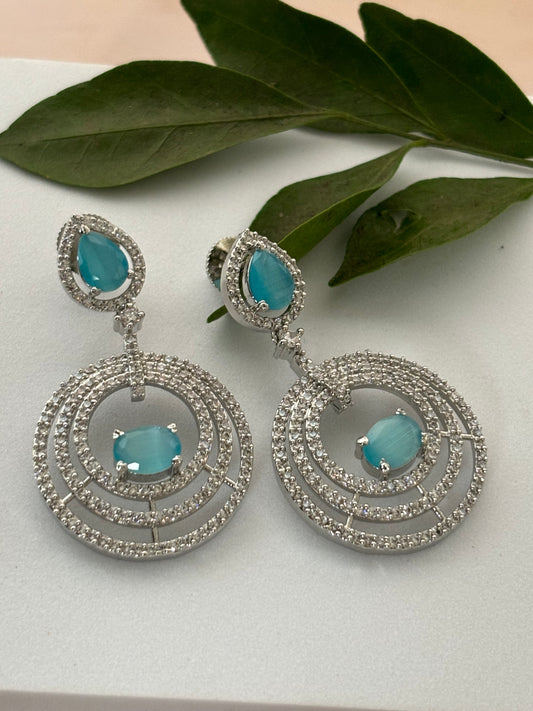Aria Spiral Turquoise Blue AD Earrings